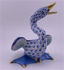 Herend Honking Goose in Blue Porcelain Figurine